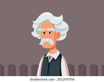 Mark Twain Vector Caricature Illustration. Portrait of a famous 19th century American author of humorous novels
