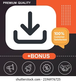 mark, upload, download icon. With orange and black background