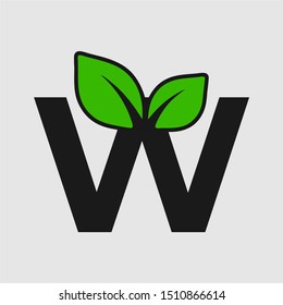 Mark W letter with double leaf Logo. Editable Logo