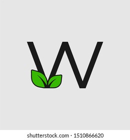Mark W letter with double leaf Logo. Editable Logo