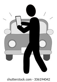 Mark to warn of the person who walks while looking at the smartphone