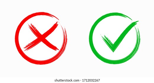 Mark X and V in flat style. Green and red, Yes and no, vector graphics isolated on a white background