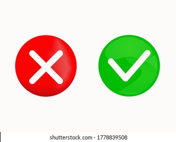 Mark X and V in flat style. Green and red, Yes and no, vector graphics isolated on a white background