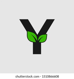 Mark Y letter with double leaf Logo. Editable Logo