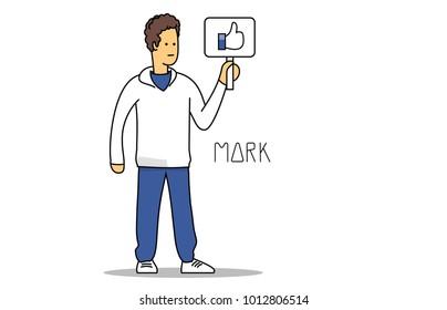 Mark Zuckerberg founder of facebook. Cartoon portrait. January 29 2018