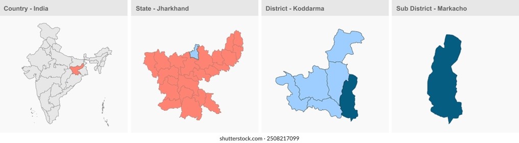 Markacho map-10, Distrito de Kodarma, Estado de Jharkhand, República da Índia, Governo de Jharkhand, Território indiano, Índia Oriental, Política, Aldeia, Turismo