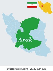 Mapa de Irán de la provincia de Markazi - Esquema del Vector de la provincia central, capital de Arak y centro de Industrial