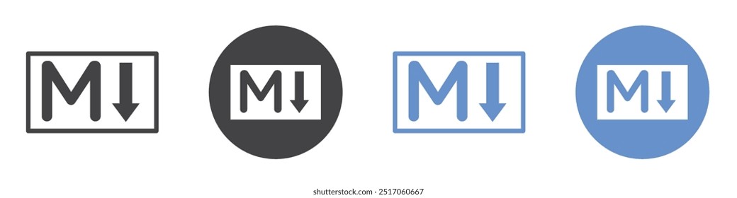 Conjunto de símbolos de línea plana de icono de Markdown.