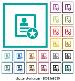 Marked contact flat color icons with quadrant frames on white background