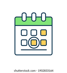 Marked date in calendar RGB color icon. Celebrate holiday. Circled day for appointment. Plan event on schedule, deadline for project. Weekly agenda. Booked date. Isolated vector illustration