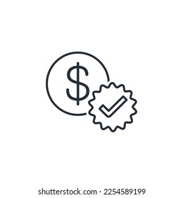  Dólar marcado. Ganar. Recibir un beneficio. Icono lineal vectorial aislado en fondo blanco.