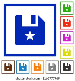 Marked file flat color icons in square frames on white background