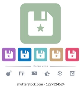 Marked file white flat icons on color rounded square backgrounds. 6 bonus icons included