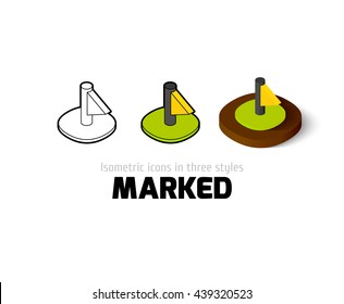 Marked icon, vector symbol in flat, outline and isometric style