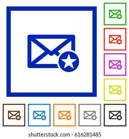 Marked mail flat color icons in square frames on white background