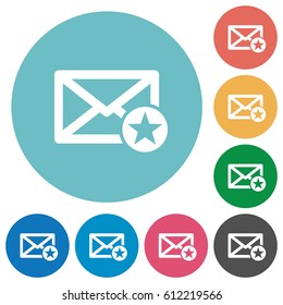 Marked mail flat white icons on round color backgrounds