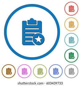 Marked note flat color vector icons with shadows in round outlines on white background