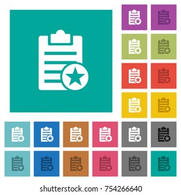 Marked note multi colored flat icons on plain square backgrounds. Included white and darker icon variations for hover or active effects.