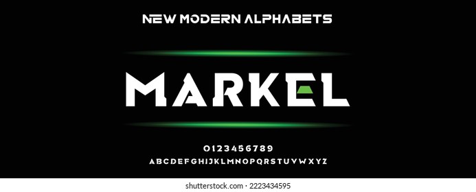 MARKEL Sports minimal tech font letter set. Luxury vector typeface for company. Modern gaming fonts logo design.