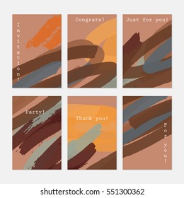 Marker abstract strokes light brown orange.Hand drawn creative invitation greeting cards.Poster placard flayer design templates. Anniversary Birthday wedding party cards.Isolated on layer.