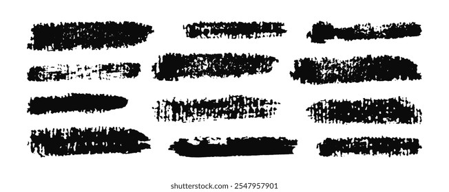 Conjunto de pincel de arte negro de marcador. Pinceladas de pincel creadas con diferentes técnicas sobre fondo blanco. Grunge dibujado a mano bordes de texto y marcos de tinta.