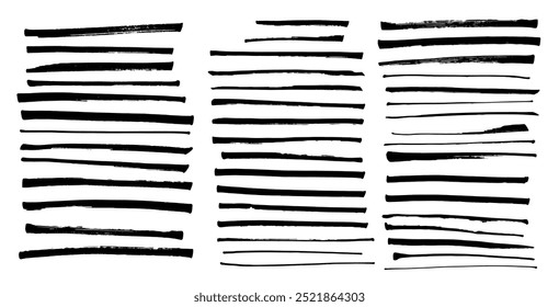 Marker black distress lines for underlining and highlight. Stroke collection. isolated on white.