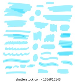 Marker blue line set. Highlight color stroke. Abstract hand drawn underline. 
