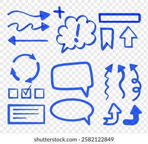 Marker Blue set, brush pen hand drawn underline. Highlighter collection, brush lines, isolated. Vector highlighter graphic stylish element. Water colour blue hand drawn highlight set.