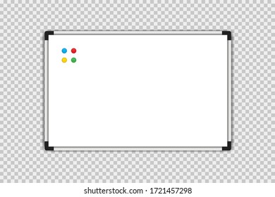 Marker board. Whiteboard. Vector isolated illustration. Empty white vector marker board isolated on tranparent background. EPS 10
