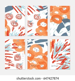 Marker brush colorful circles.Hand drawn creative invitation or greeting cards template. Anniversary, Birthday, wedding, party, social media banners set of 6. Isolated on layer.