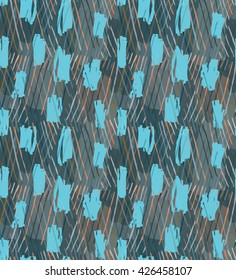 Marker brush and hatching on blue.Hand drawn with ink and marker brush seamless background.