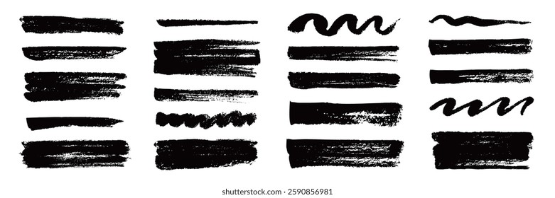 Marker brush texture stroke paint underline highlight. Marker pen highlight stroke. Vector hand drawn brush underline element set for accent, crayon texture emphasis element. Chalk vector illustration