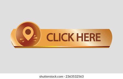 Marker - click here. The pointer shows the direction on a sign with a gold background. Vector illustration