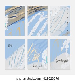 Marker and crayon brush with doodles.Hand drawn creative invitation or greeting cards template. Anniversary, Birthday, wedding, party, social media banners set of 6. Isolated on layer.
