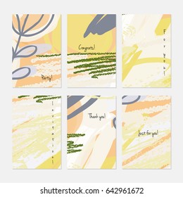 Marker and crayon brush with doodles.Hand drawn creative invitation or greeting cards template. Anniversary, Birthday, wedding, party, social media banners set of 6. Isolated on layer.