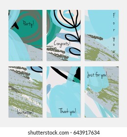 Marker and crayon brush with doodles.Hand drawn creative invitation or greeting cards template. Anniversary, Birthday, wedding, party, social media banners set of 6. Isolated on layer.
