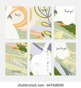 Marker and crayon brush with doodles.Hand drawn creative invitation or greeting cards template. Anniversary, Birthday, wedding, party, social media banners set of 6. Isolated on layer.