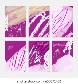 Marker and crayon brush with doodles.Hand drawn creative invitation or greeting cards template. Anniversary, Birthday, wedding, party, social media banners set of 6. Isolated on layer.