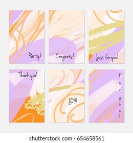 Marker and crayon brush with doodles.Hand drawn creative invitation or greeting cards template. Anniversary, Birthday, wedding, party, social media banners set of 6. Isolated on layer.