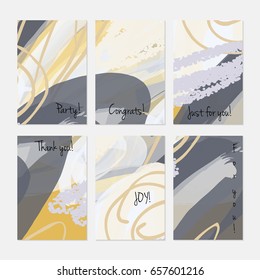 Marker and crayon brush with doodles.Hand drawn creative invitation or greeting cards template. Anniversary, Birthday, wedding, party, social media banners set of 6. Isolated on layer.
