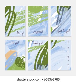 Marker and crayon brush with doodles.Hand drawn creative invitation or greeting cards template. Anniversary, Birthday, wedding, party, social media banners set of 6. Isolated on layer.