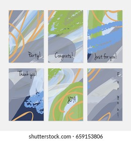 Marker and crayon brush with doodles.Hand drawn creative invitation or greeting cards template. Anniversary, Birthday, wedding, party, social media banners set of 6. Isolated on layer.