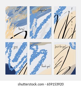 Marker and crayon brush with doodles.Hand drawn creative invitation or greeting cards template. Anniversary, Birthday, wedding, party, social media banners set of 6. Isolated on layer.