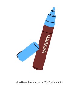 Marker, drawing tool, art supply. Felt tip pen with open cap. Marking accessory for writing, calligraphy. School stationery. Flat graphic vector illustration isolated on white background