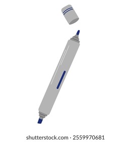 Marker, drawing tool. Open liner, felt tip pen for writing, sketching. Art stationery, supplies with cap removed. Flat graphic vector illustration isolated on white background