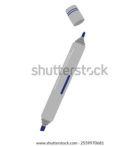 Marker, drawing tool. Open liner, felt tip pen for writing, sketching. Art stationery, supplies with cap removed. Flat graphic vector illustration isolated on white background