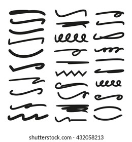 marker drawing underline set, doodle lines for marking text