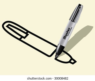 Marker Drawing A Marker - Vector Illustration