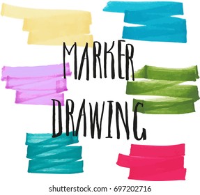 Marker drawing - yellow, violet, light blue, blue, red, green. Marker strokes for your design, for background.
