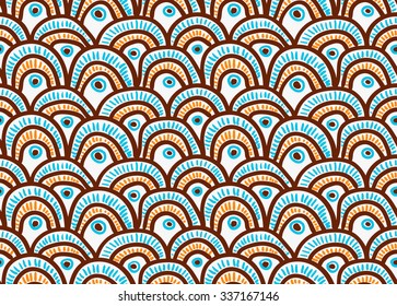 Marker drawn blue and orange abstract eyes.Hand drawn with marker seamless background.Modern hipster style design.